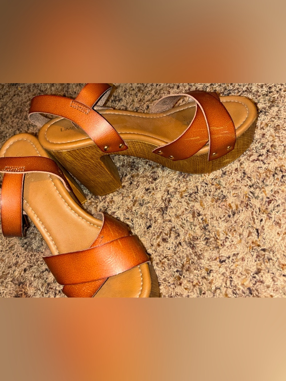 Tan Leather Platform Cuff Heeled Sandals